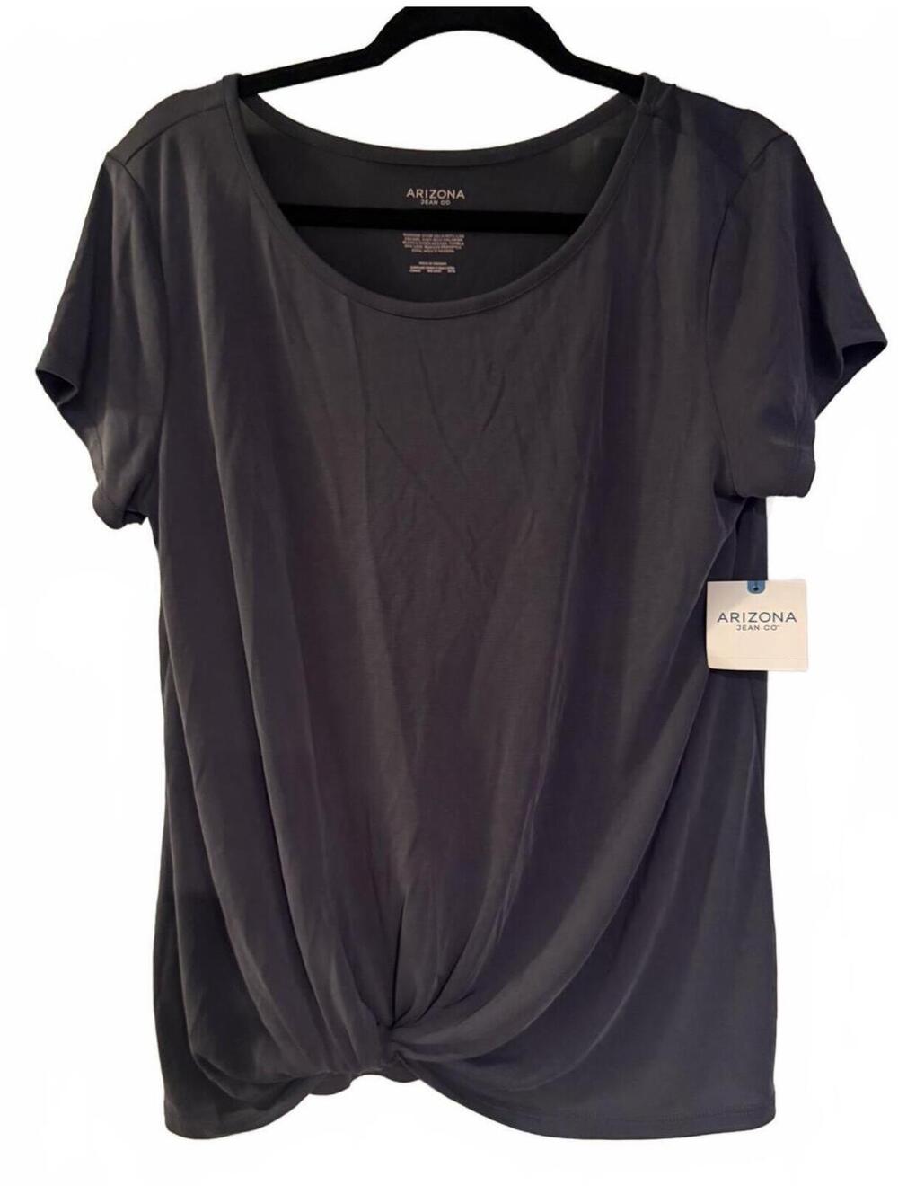 Arizona Jean Co. Women's Charcoal Grey Knot-Front Short Sleeve Tee L